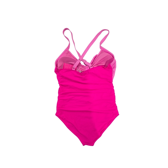 Pink One Piece Swimsuit Tie Front Cut Out High Waisted‎ Bathing Suit (XL) - Picture 3 of 4